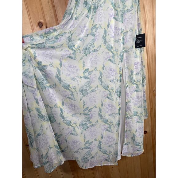 NWT Lulus Effortlessly Abloom Green Multi Floral Ruched Halter Maxi Dress Sz M - Picture 7 of 8